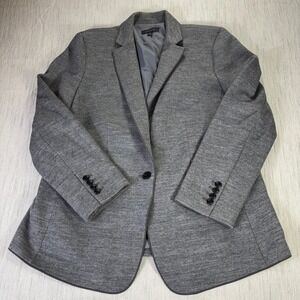 Ann Taylor Gray Wool Blend Single Button Blazer Jacket Piped Trim Plus Size 18
